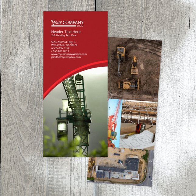 Tarjeta Publicitaria Fotos brillantes en rojo y borgoña en mosaico (red company branded rack card, red brochure template with logo, red flyer design)