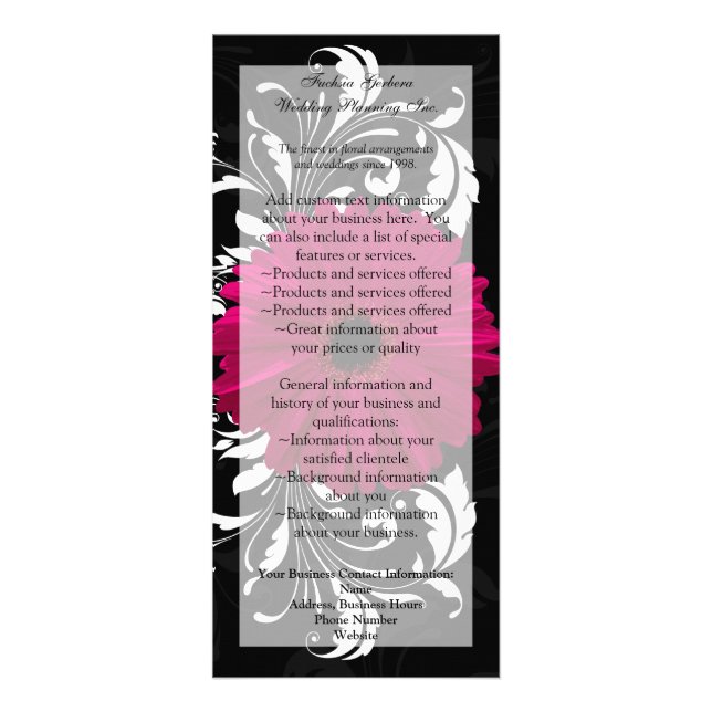 Tarjeta Publicitaria Fuchsia Scroll Gerbera Daisy con negro y blanco (Frente)