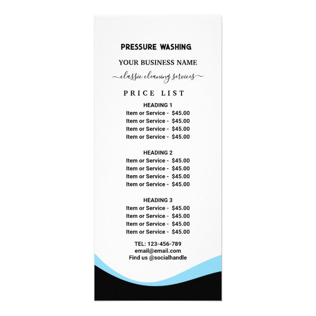 Tarjeta Publicitaria Funny Pressure Washing  Power Wash Price List (Frente)