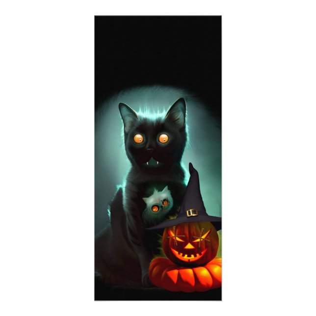 Tarjeta Publicitaria Gato de vampiros y mago calabaza Halloween Surreal (Frente)