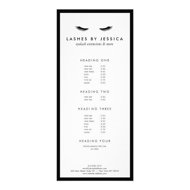 Tarjeta Publicitaria Glam Eyelashes Classic Black and White (Frente)