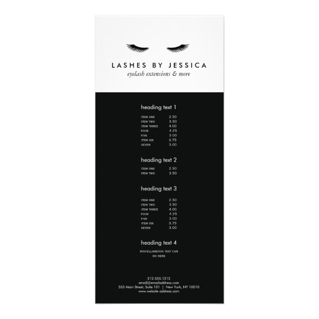 Tarjeta Publicitaria Glam Eyelashes en blanco y negro (Frente)