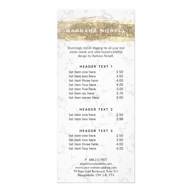 Tarjeta Publicitaria Glam Gold Purpurina Paint White Marble (Frente)