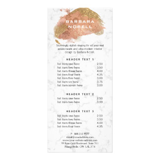 Tarjeta Publicitaria Glam Rubor Gold Purpurina Paint White Marble