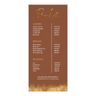 Tarjeta Publicitaria Gold & Brown Lash Tech Price List | Luxury Beauty 