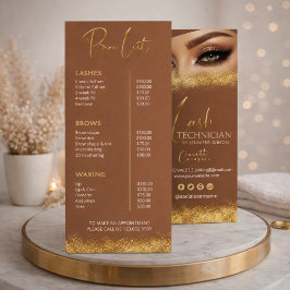 Tarjeta Publicitaria Gold & Brown Lash Tech Price List | Luxury Beauty 
