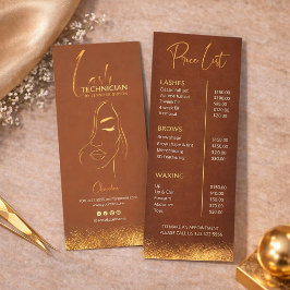Tarjeta Publicitaria Gold & Brown Lash Tech Price List | Luxury Beauty 