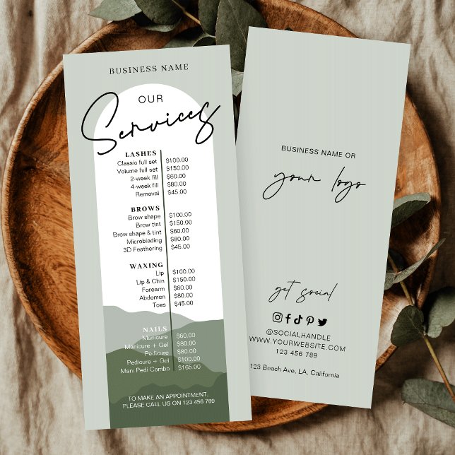 Tarjeta Publicitaria Greenery Arch Boho Elegant Logo Beauty Price List (Subido por el creador)