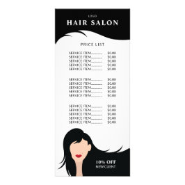 Tarjeta Publicitaria Hair Salon Price List Black Hairstylist Model