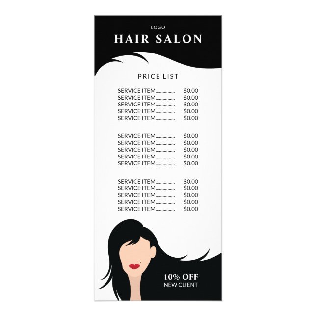 Tarjeta Publicitaria Hair Salon Price List Black Hairstylist Model