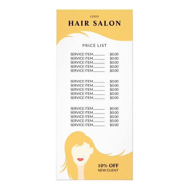 Tarjeta Publicitaria Hair Salon Price List Blonde Hairstylist Model (Frente)