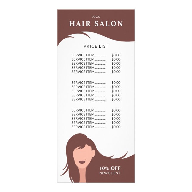Tarjeta Publicitaria Hair Salon Price List Modelo Brunette Hairstylist (Frente)