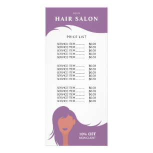 Tarjeta Publicitaria Hair Salon Price List Purple Hairstylist Model