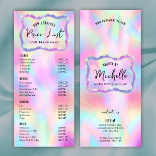 Tarjeta Publicitaria Holografía Neon Colors Girly Spa Lista de precios