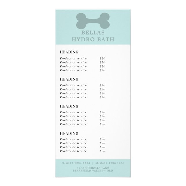 Tarjeta Publicitaria Hueso De Tinta Y Perro Verde azulado (Frente)