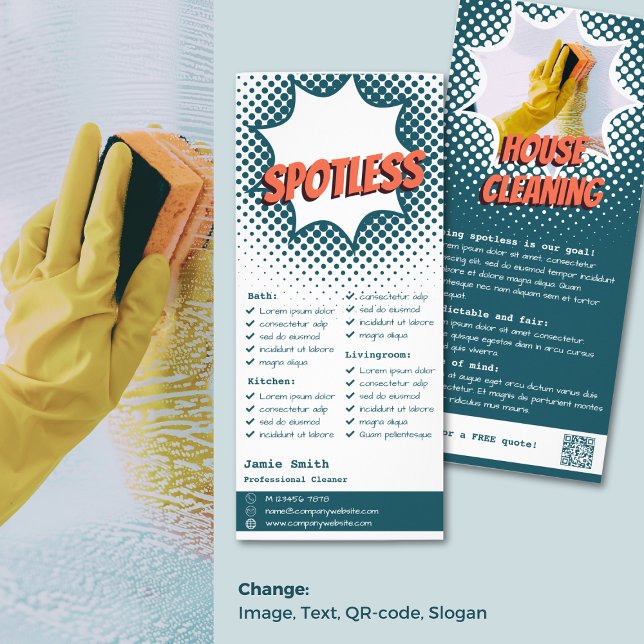 Tarjeta Publicitaria Información sobre los servicios de limpieza de cas (Professional House Cleaning Services Information Rack Card)