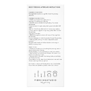 Tarjeta Publicitaria Instrucciones de cuidados posteriores Piercing cor