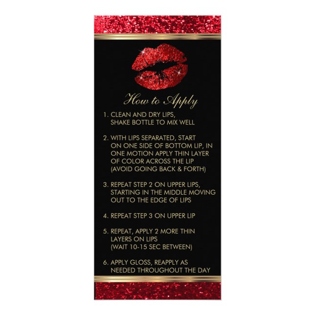 Tarjeta Publicitaria Instrucciones de Lip del Purpurina Rojo (Frente)