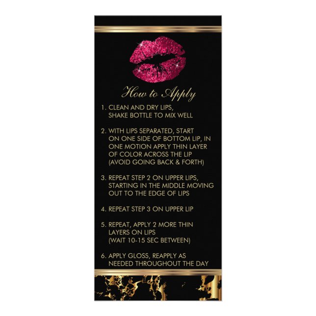 Tarjeta Publicitaria Instrucciones de Lip 💋 Purpurina Rosado Caliente (Frente)