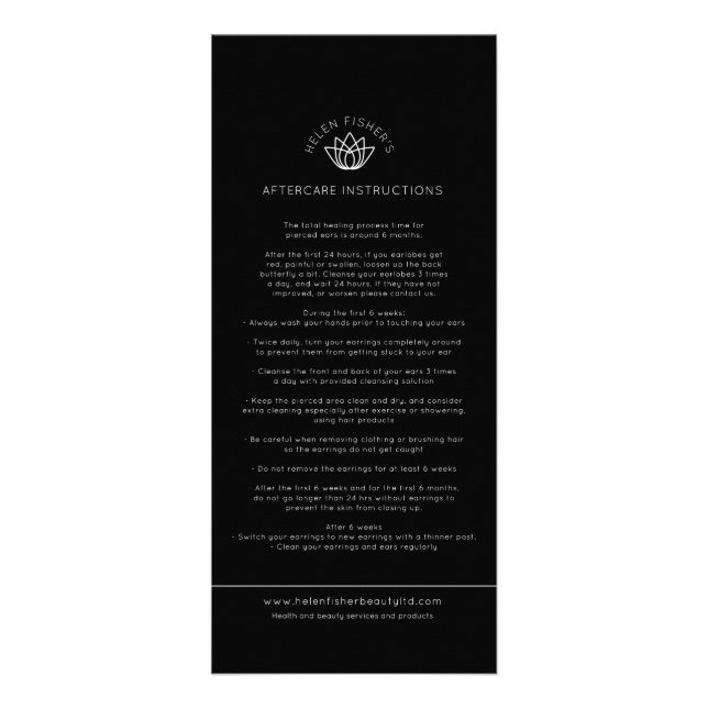 Tarjeta Publicitaria Instrucciones de perforación de oído después del c (Frente)