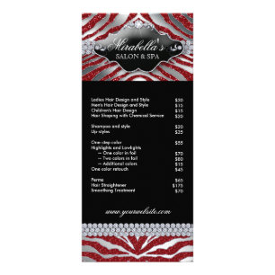 Tarjeta Publicitaria Jewelry Rack Card Zebra Lujo Sparkle Plata Rojo