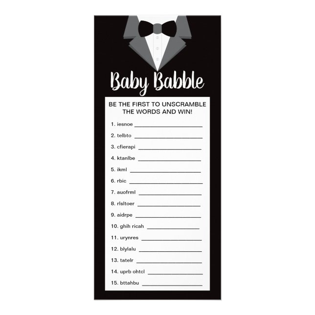 Tarjeta Publicitaria Juego de Baby Shower Word Scramble, 25 Pack (Frente)
