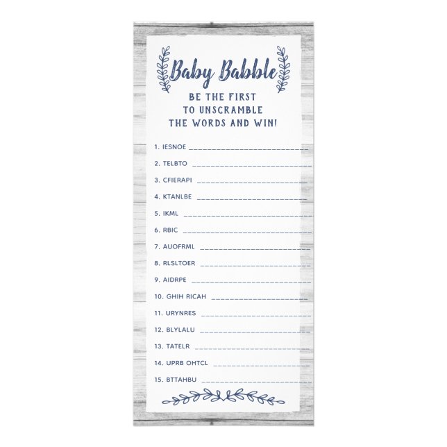 Tarjeta Publicitaria Juego de Baby Shower Word Scramble, 25 Pack (Frente)