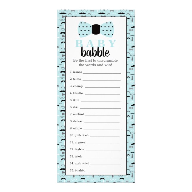 Tarjeta Publicitaria Juego de Baby Shower Word Scramble, 25 Pack (Frente)