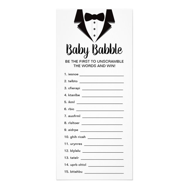 Tarjeta Publicitaria Juego de Baby Shower Word Scramble, 25 Pack (Frente)
