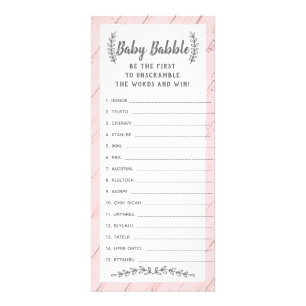 Tarjeta Publicitaria Juego de Baby Shower Word Scramble, 25 Pack