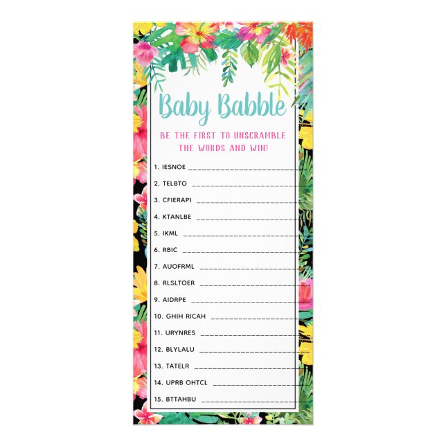 Tarjeta Publicitaria Juego de Baby Shower Word Scramble, 25 Pack (Frente)