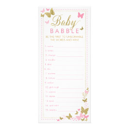 Tarjeta Publicitaria Juego de Baby Shower Word Scramble, mariposas