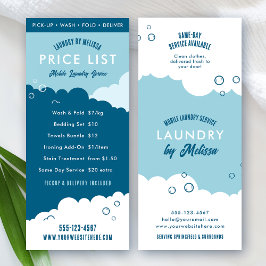 Tarjeta Publicitaria Laundry Service Dry Cleaner Price List Blue White
