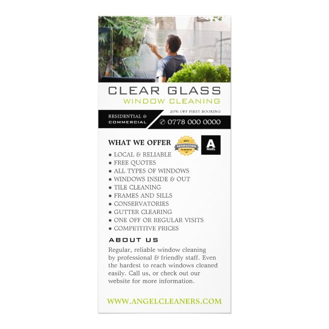 Tarjeta Publicitaria Limpiadores de ventanas, lista de precios de servi (Frente)