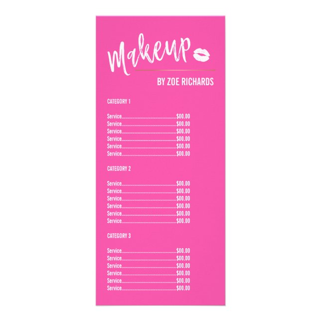 Tarjeta Publicitaria Lipstick Mark Pink Makeup Beauty Salon Price List (Frente)