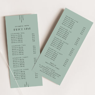 Tarjeta Publicitaria Lista de precios a dos caras EVERLY Art Deco verde