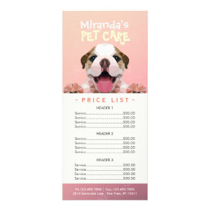 Tarjeta Publicitaria Lista de precios de baño de bajo consumo de carne