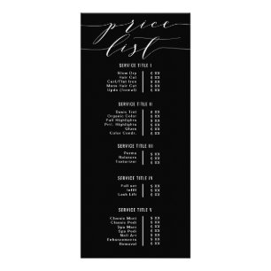 Tarjeta Publicitaria Lista de precios de caligrafía moderna negra Salón
