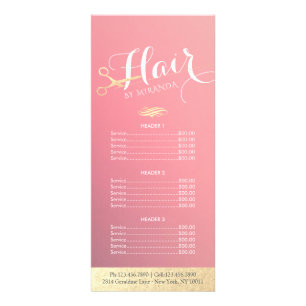 Tarjeta Publicitaria Lista de precios de Hairstylist Makeup Salon Gold