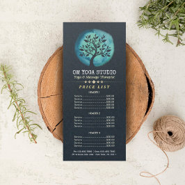 Tarjeta Publicitaria Lista de Precios de Instructores de YOGA Árbol de 