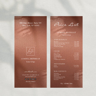 Tarjeta Publicitaria Lista de precios de logotipo empresarial de bronce