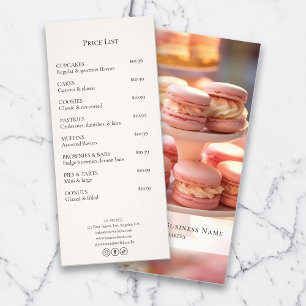 Tarjeta Publicitaria Lista de precios de panadería con foto personaliza