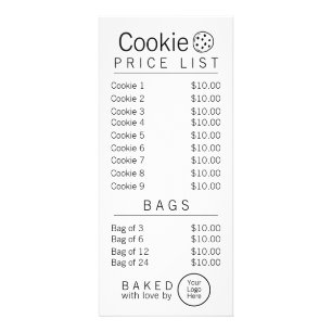 Tarjeta Publicitaria Lista de precios de panadería lista para marca sim