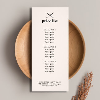 Tarjeta Publicitaria Lista de Precios de Salón de Belleza Elegante Mini