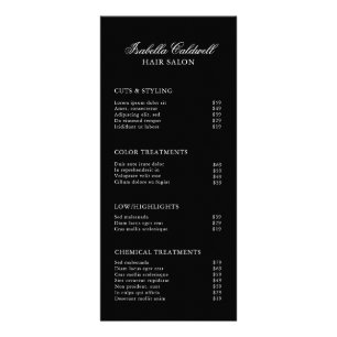 Tarjeta Publicitaria Lista de precios de salón de belleza elegante negr