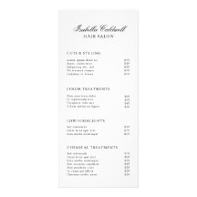 Lista de precios de salón de belleza negro y blanc