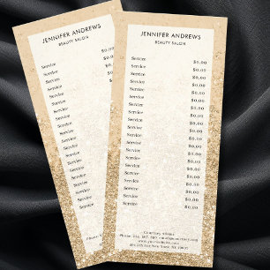 Tarjeta Publicitaria Lista de precios de salón de glitter dorado modern