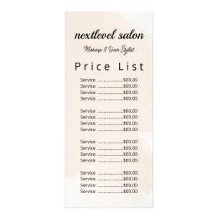 Tarjeta Publicitaria Lista de Precios de Salón de Peinados y Maquillaje