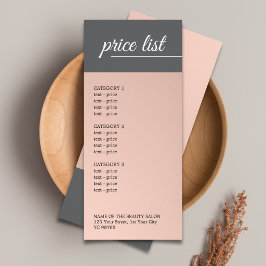 Tarjeta Publicitaria Lista de precios de salón elegante Faux Metal Gris