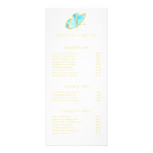 Tarjeta Publicitaria Lista de precios de salón elegante mariposa dorada